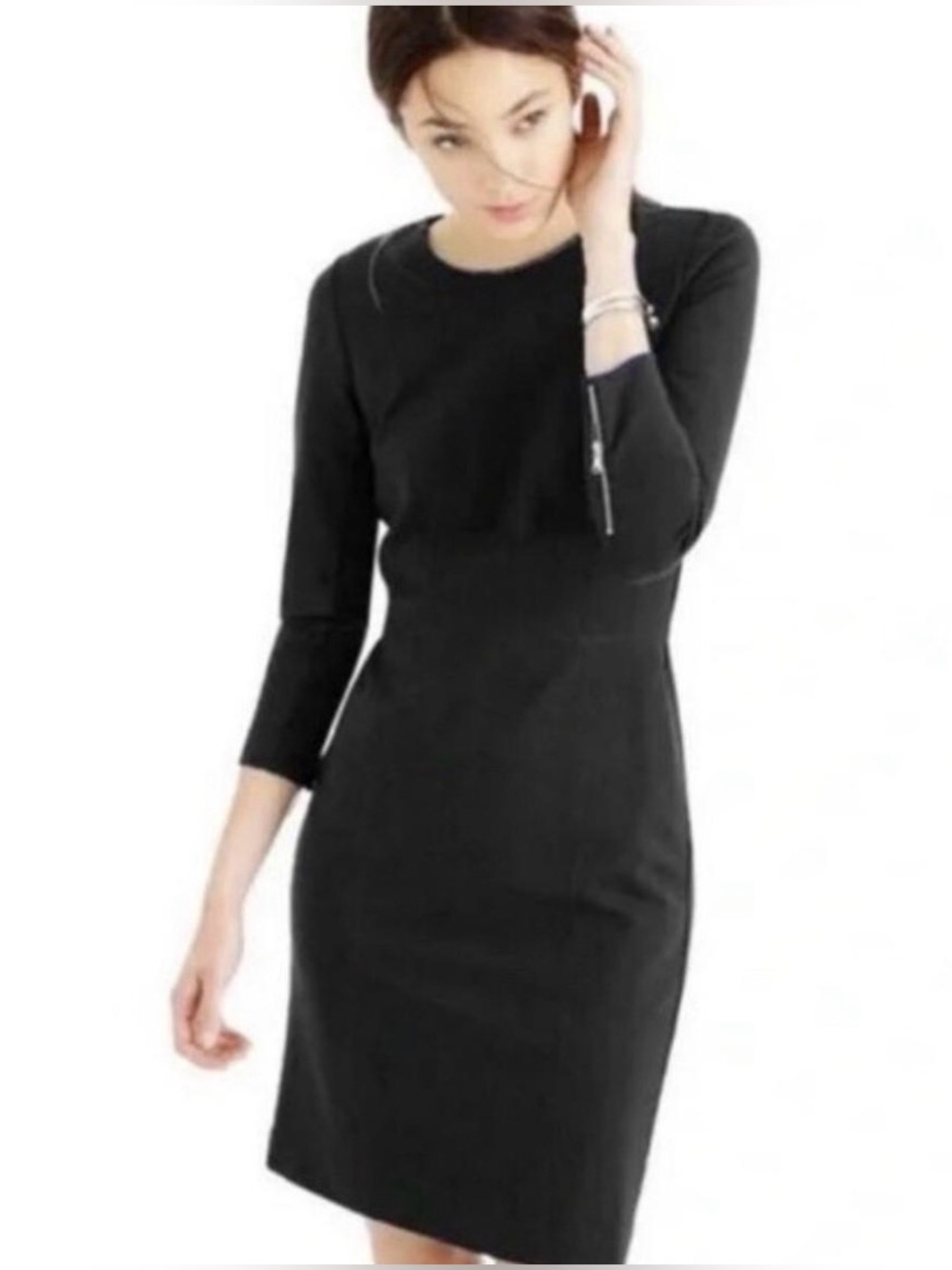 J. Crew Black Structured Knit Sheath Dress with Exposed Zipper